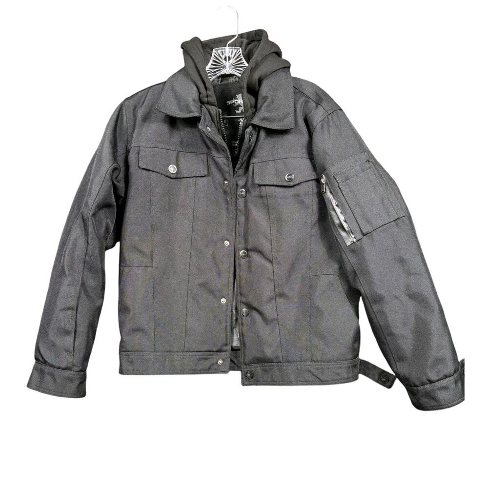 Sportier Ballistic Windproof Jacket Mens Size M/L Black Hooded Water Resistant